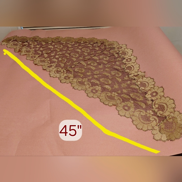 Gold And Black Lace Scarf/Mourning Scarf/Hair Scarf/Neck Scarf Vintage - Picture 4 of 6